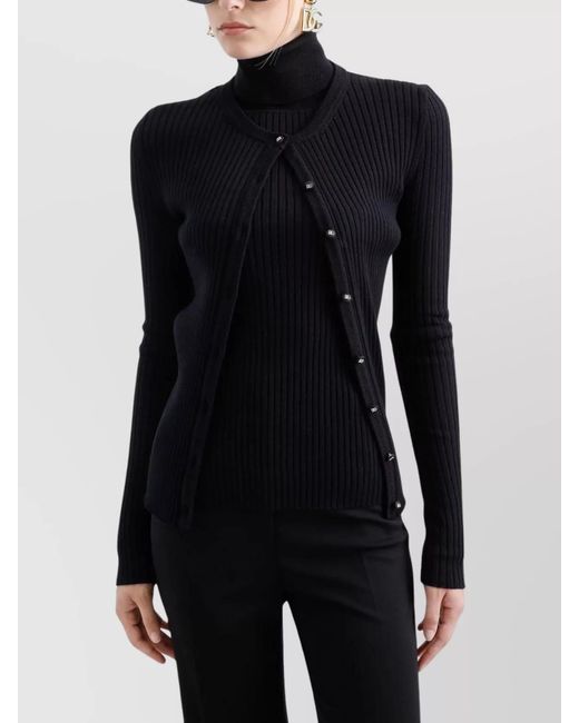 Dolce & Gabbana Black Ribbed Knit Buttoned Cardigan