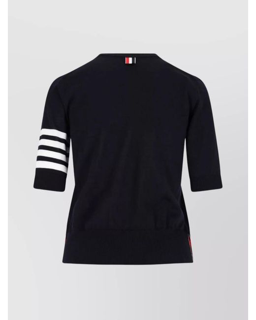 Thom Browne Blue Wool 4-Bar Short-Sleeve Crewneck Knit Top