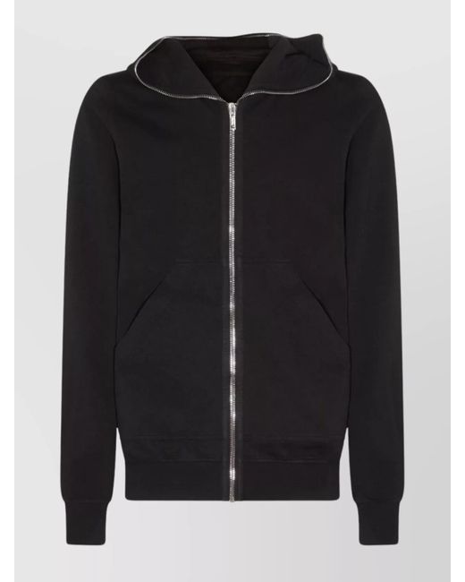 Rick Owens Black Hooded Long Sleeve Sweatshirt And Pockets for men