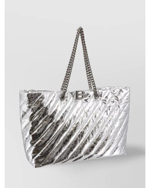 Balenciaga Gray Quilted Leather Shoulder Bag With Frontal Monogram