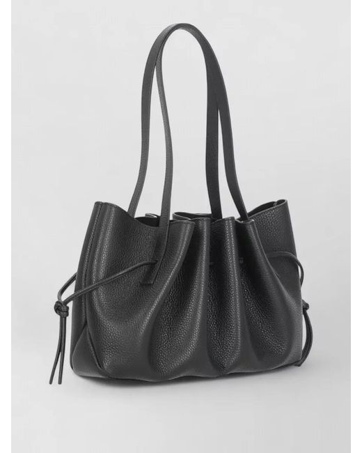Yuzefi Black Asif Leather Draped Bucket Bag