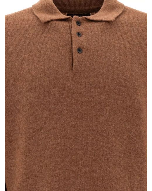 Beams Plus Brown Wool Polo Sweater for men