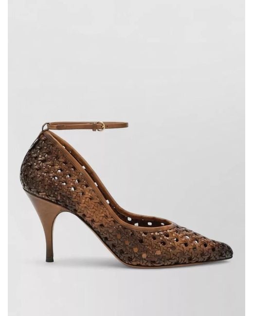 Miu Miu Brown Pumps Ankle Strap Pointed Toe Woven Design
