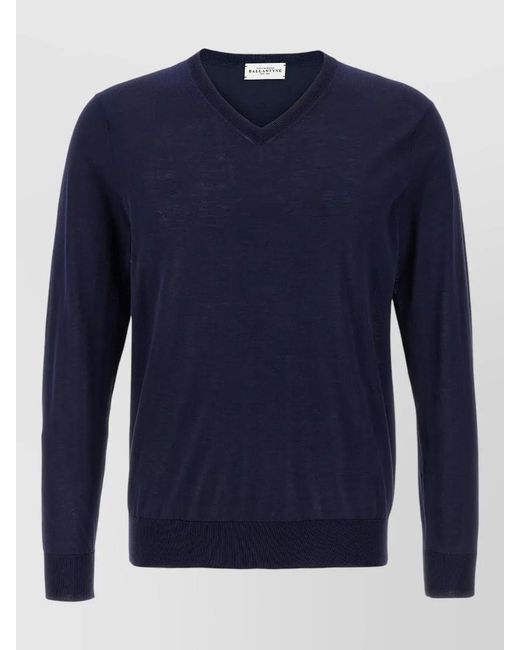 Ballantyne Blue V Neck Knitwear Long Sleeve Sweater for men