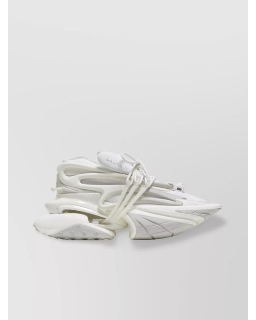 Balmain White Neoprene&Calfskin Chunky Unicorn Sneakers