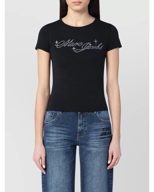 Marc Jacobs Black Logo And Micro Crystals Crew Neck T Shirt