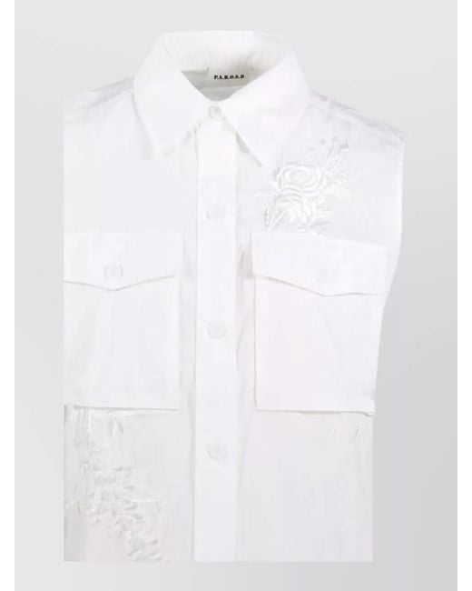 P.A.R.O.S.H. White Sleeveless Shirt Clean Design Embroidered Pockets