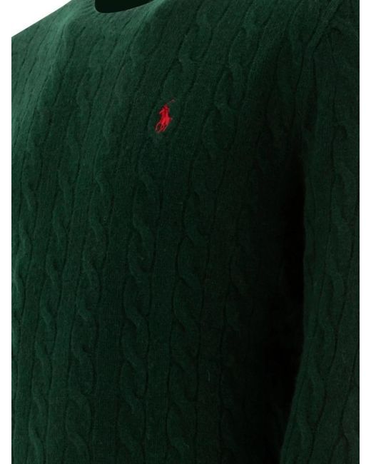 Polo Ralph Lauren Green Cashmere Wool Cable-Knit Crewneck Sweater for men