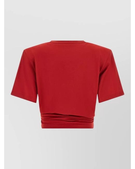 Magda Butrym Red Cotton Cropped Draped Short-Sleeve T-Shirt
