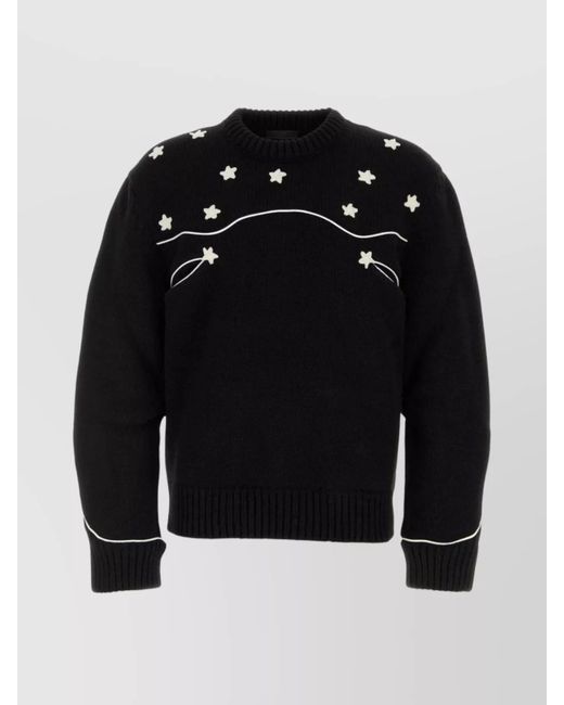 Prada Black Wool Crew Neck Sweater With Ribbed Cuffs for men