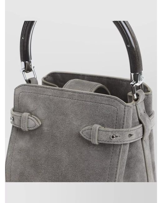 Ralph Lauren Gray Suede Bucket Bag Wood Handle