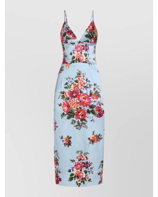 Dolce & Gabbana White Floral Midi Dress Fitted Silhouette