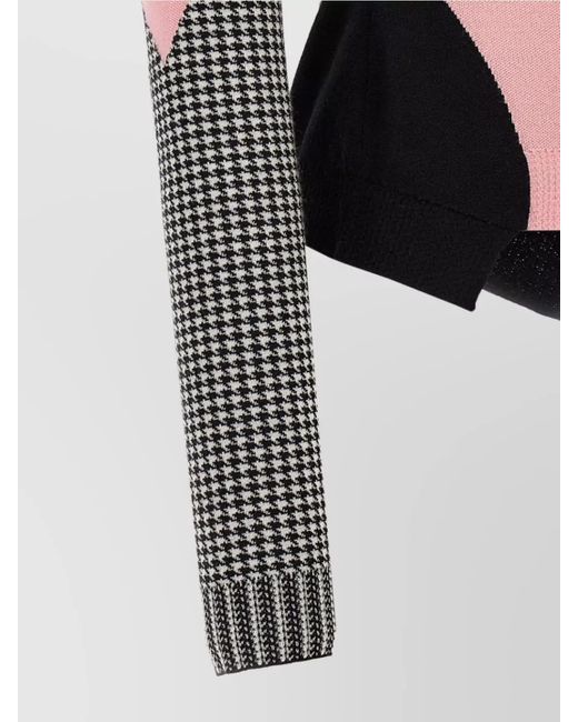McQueen Gray Houndstooth Wool Crew Neck Asymmetric Jumper
