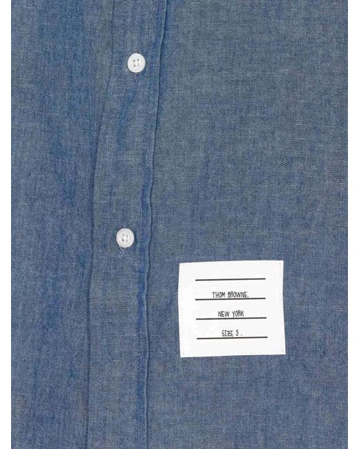 Thom Browne Blue Iii Striped Arm Detail Button-Down Collar Shirt for men