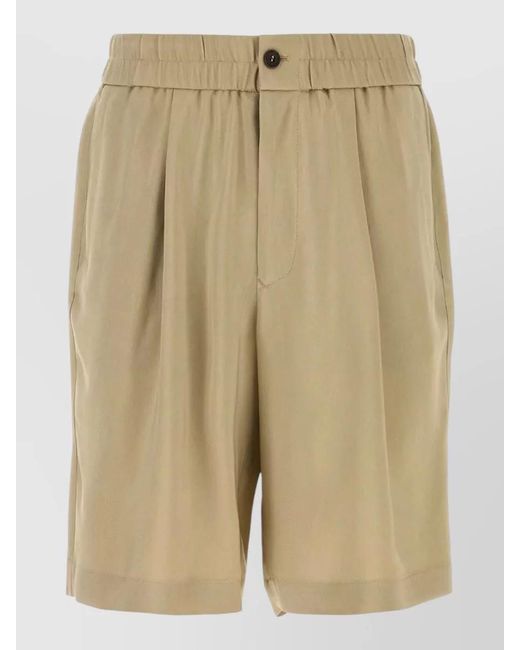 Giorgio Armani Natural Twill Bermuda Shorts Pleats Button Back Pocket for men