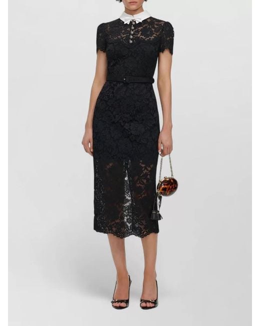 Self-Portrait Black Lace Midi Dress Fitted Silhouette Belt