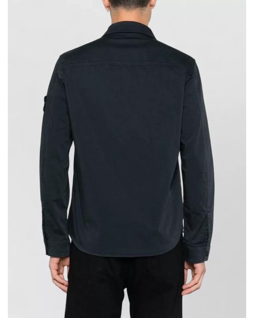 Stone Island Blue Cotton Zip-Up Overshirt for men