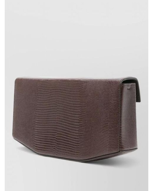 Totême Brown Leather Shoulder Clutch Bag Lizard Effect