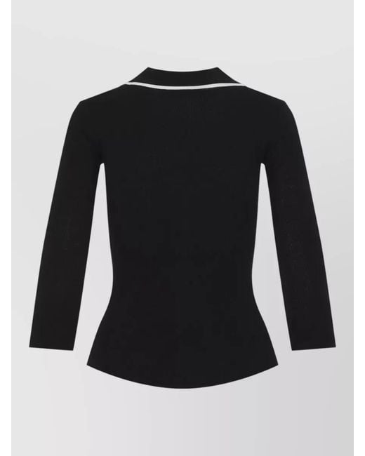 Elisabetta Franchi Black Knit Polo Top Deep V-Neckline