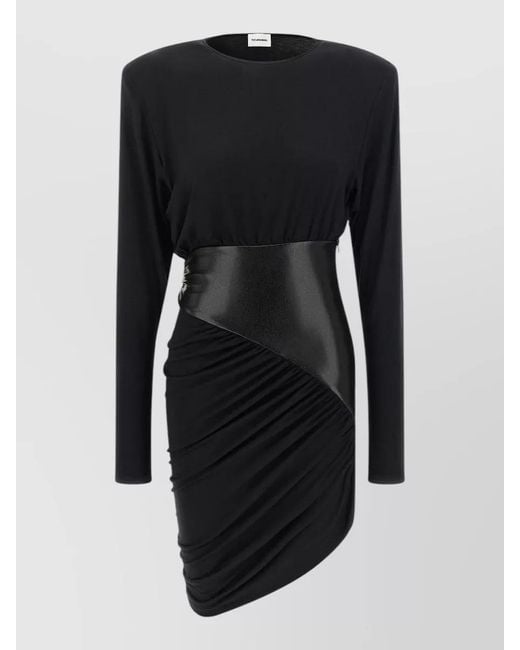 ANDAMANE Black Bodycon Ruched Dress Round Neck Waistband