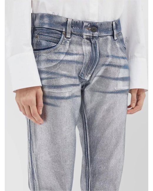 MSGM Blue Cotton Straight Trousers