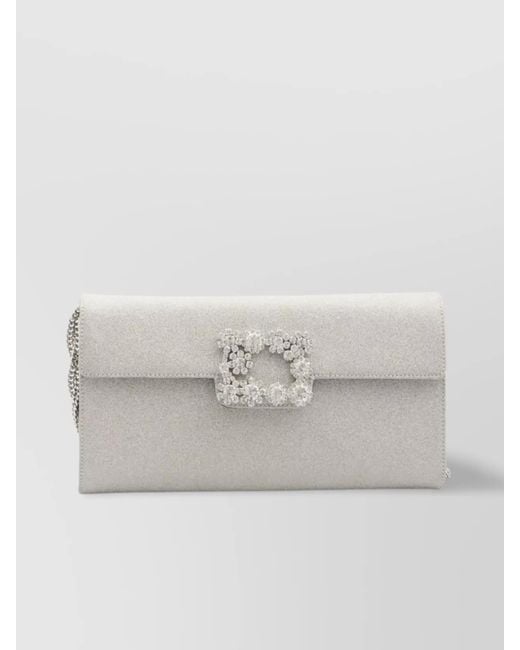 Roger Vivier Gray Flower Crystal Envelope Clutch Bag