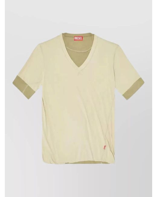 DIESEL Natural Layered V Neck Short Sleeve Top for men