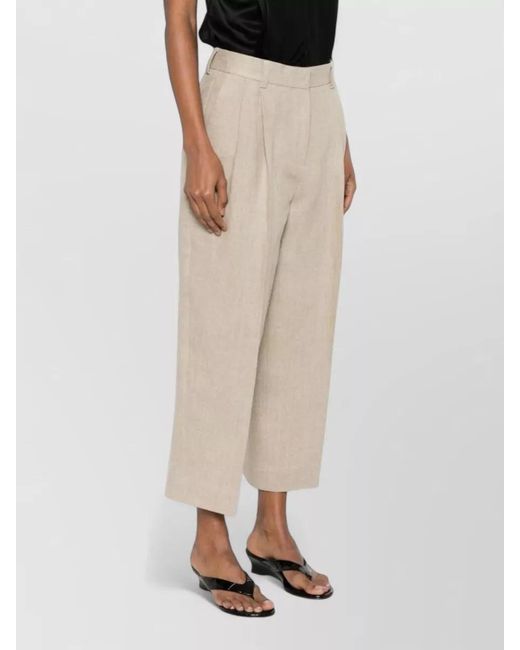 Totême Natural Linen Tailored Trousers Belt Loops Pleats