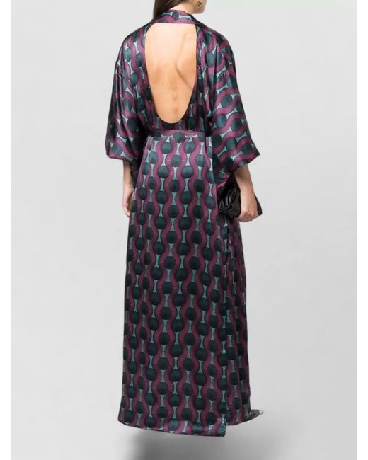 OZWALD BOATENG Blue Silk Kimono Dress Geometric Print Satin for men