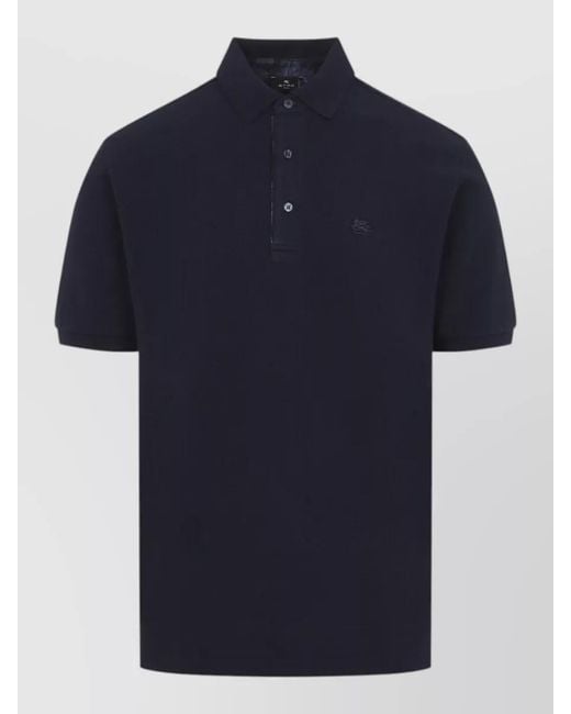 Etro Blue Roma Print Motif Short Sleeve Polo for men