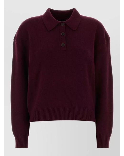 Anine Bing Purple Cashmere Lee Polo Shirt Button Collar