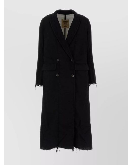 Uma Wang Black Long Double-Breasted Wool Blend Coat