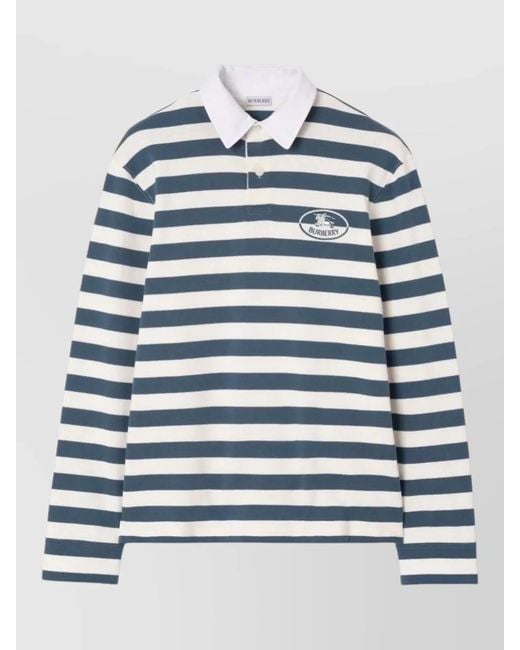 Burberry Blue Long Sleeve Striped Polo Shirt Nylon Silk for men