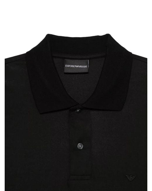 Emporio Armani Black Straight Cut Polo Shirt Short Sleeves Collar for men