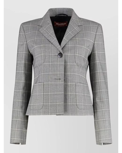 Max Mara Gray Manto Single Breasted Plaid Tailored Jacket