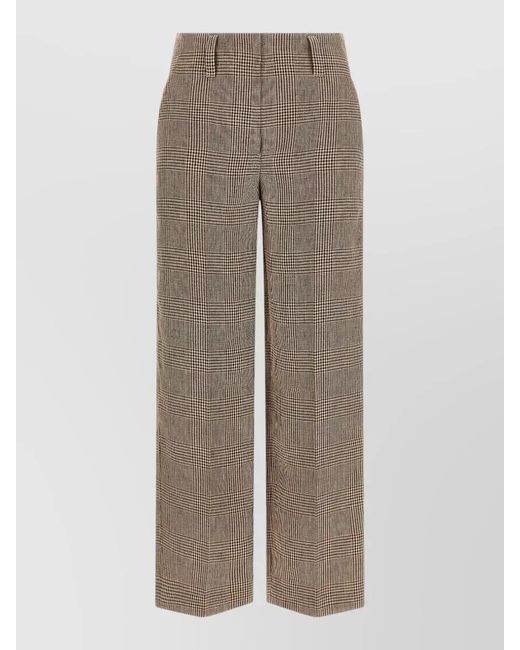Brunello Cucinelli Brown Checked Cigarette Trousers Belt Loops Side Pockets