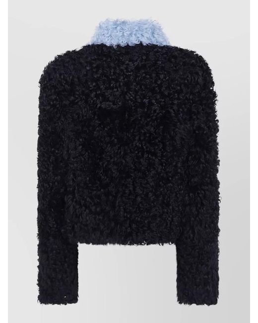 Marni Black Faux Fur Cropped Jacket Contrast Collar