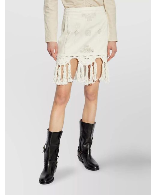 Isabel Marant White Cotton Macramé Fringe Mini Skirt