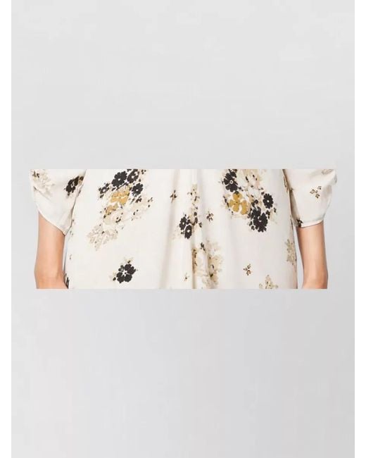 Isabel Marant Natural Floral Silk Midi Dress Ruched Waist