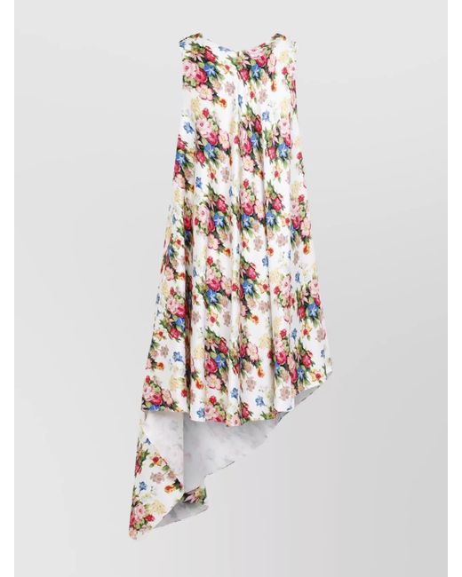 Loewe White Silk Floral-Print Sleeveless Asymmetric Midi Dress