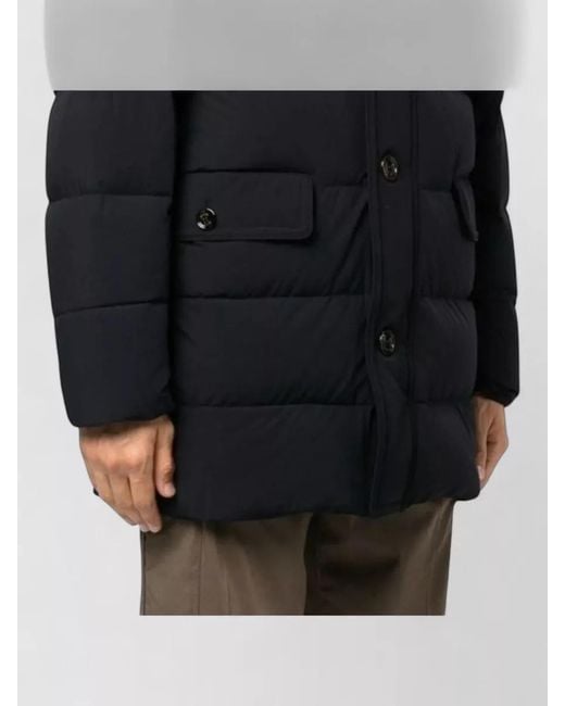Moorer Blue Hooded Quilted Coat Front And Zip Pockets for men