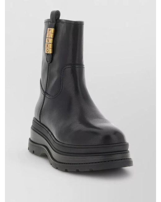 Pinko Black Leather Ankle Boots