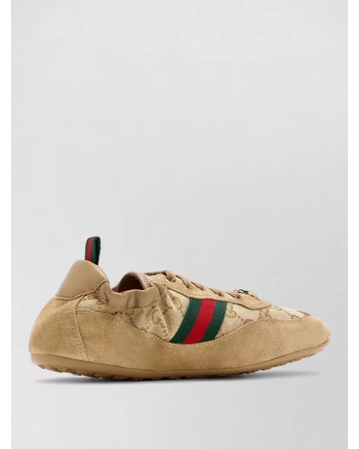 Gucci Natural Leather And Fabric Low-Top Sneakers