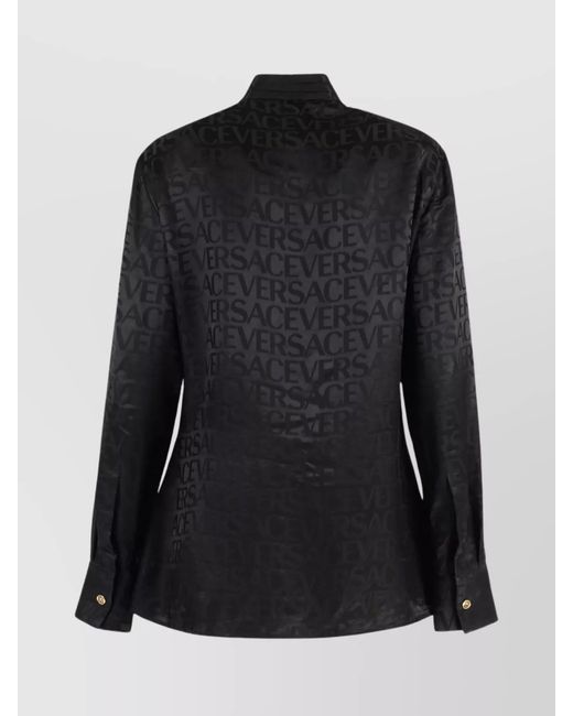 Versace Black Silk Logo-Print Satin Blouse