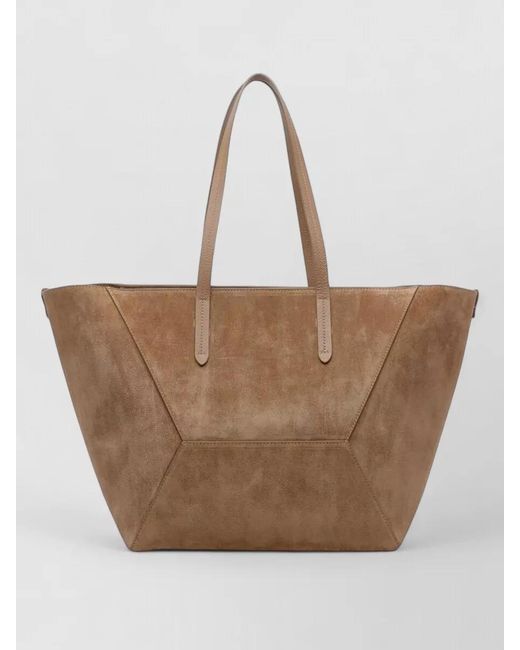 Brunello Cucinelli Natural Leather Tote Bag Rectangular Shape Suede