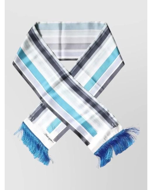 Dolce & Gabbana Blue Striped Silk Fringe Wrap Scarf for men