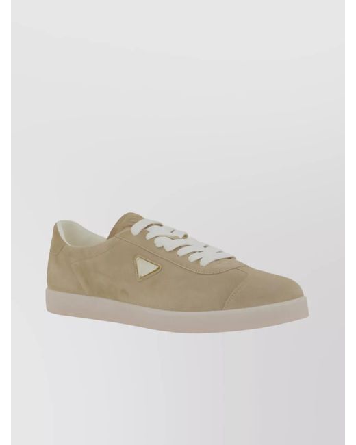 Prada Natural Suede Paneled Low-Top Sneakers for men