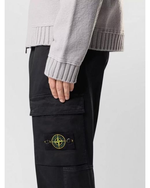 Stone Island Black Utility Pants Elastic Waist Cargo Pockets Cuffs for men