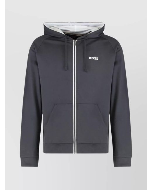 Boss Gray Cotton Terry Hooded Zip Sweatshirt for men