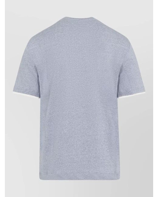 Brunello Cucinelli Blue Cotton Bicolor Faux-Layered Short-Sleeve T-Shirt for men